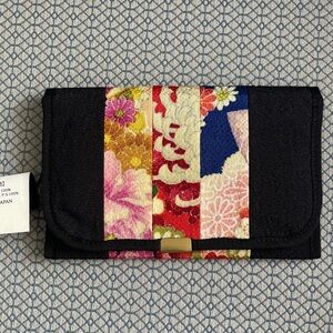 New Floral Japanese Patterned Black Fabric Clutch Wallet Made in Japan
